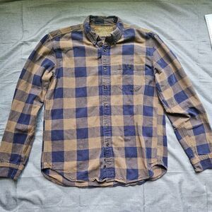 Rustic Outfitters Men Large L Blue Brown Plaid Flannel 100% Cotton